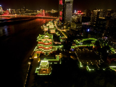 江西南昌滕王阁5a景区夜景航拍