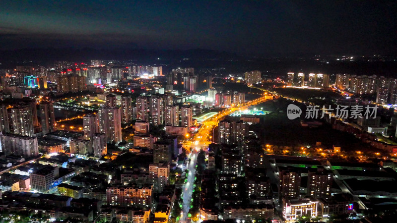 广西来宾城市夜景灯光交通航拍图