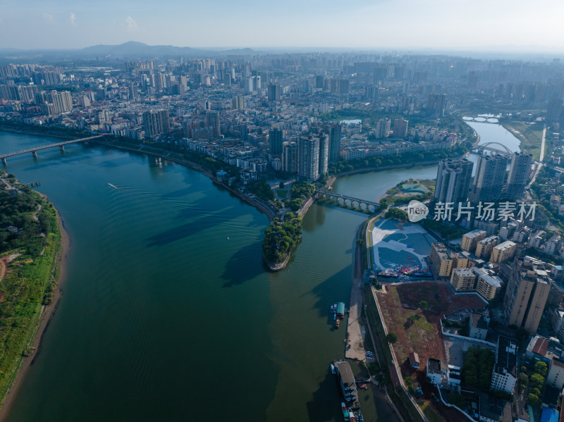 日落黄昏 航拍湖南衡阳 湘江蒸水 石鼓书院