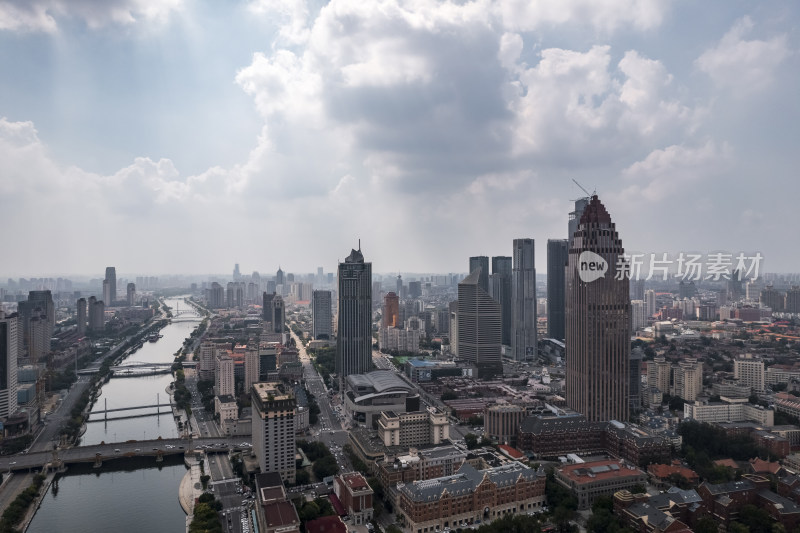 天津海河风景线城市天际线建筑风光航拍