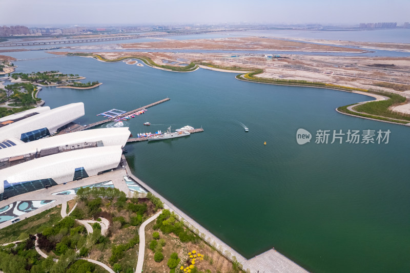 天津生态城国家海洋博物馆城市建筑风光航拍