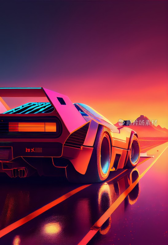 赛博朋克风格跑车公路场景