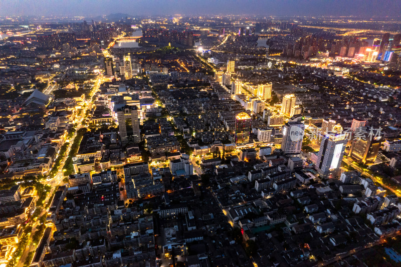 绍兴城市夜景航拍图