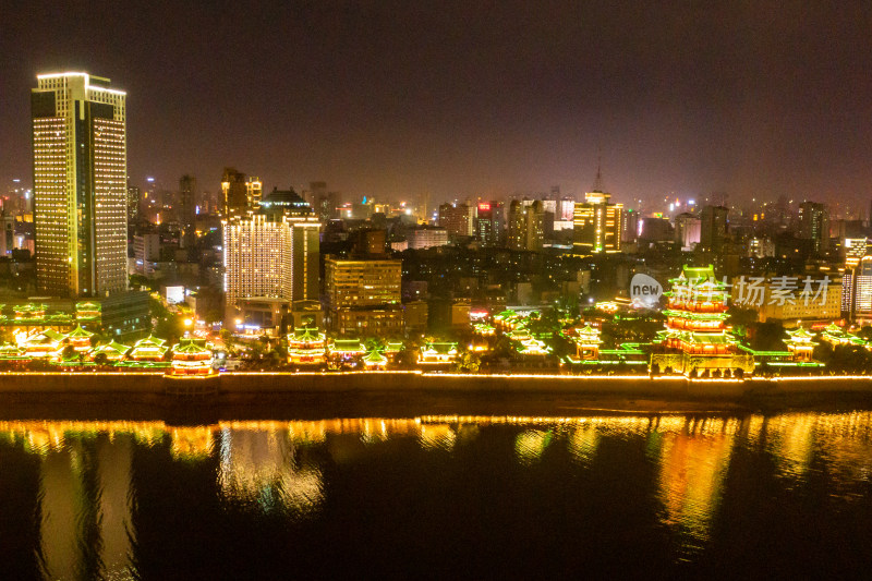 江西南昌滕王阁夜景航拍