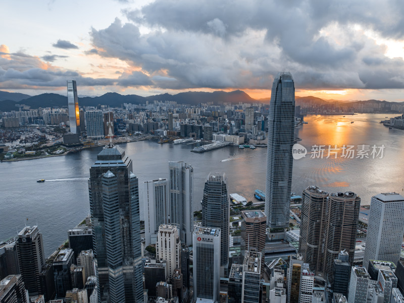 香港维多利亚港CBD中环夜景日出高空航拍