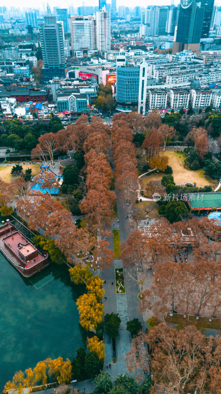 合肥古逍遥津公园城市公园湖泊秋景俯瞰