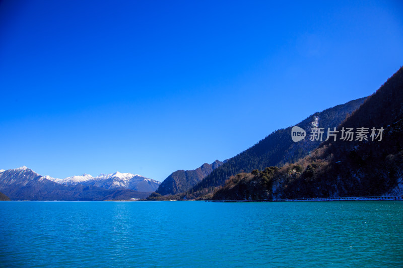 中国西藏林芝市巴松措景区雪山森林湖泊风光