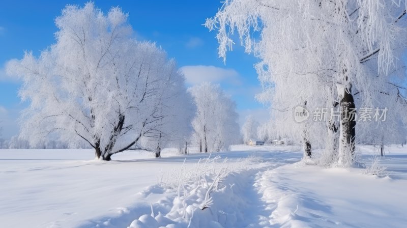 大雪过后被积雪覆盖的山林与小路