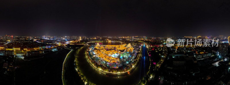 河北沧州城市夜景航拍全景图