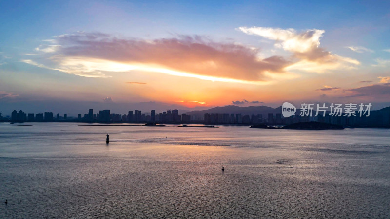 福建厦门鹭江日落晚霞夕阳航拍