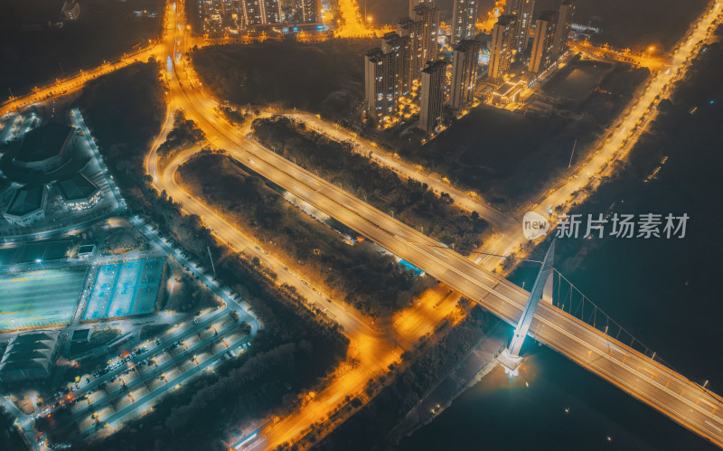 航拍柳州鹧鸪江大桥引桥道路夜景