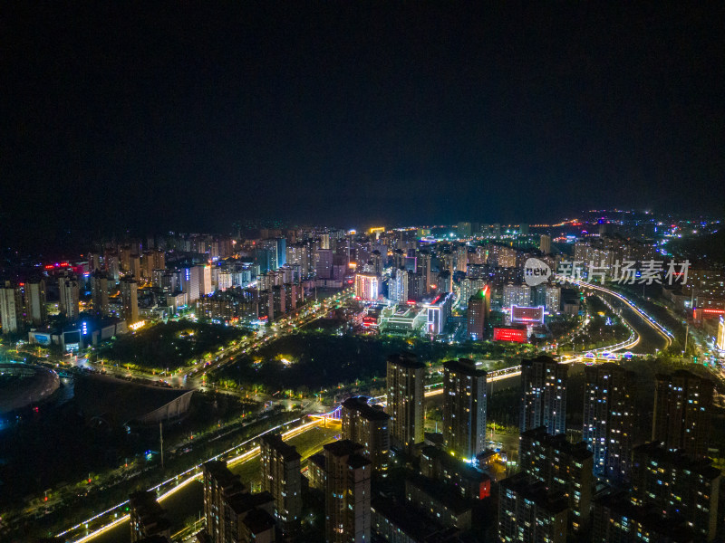 甘肃定西城市夜景灯光航拍图