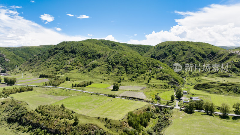 G248国道四川甘孜道孚县八美的乡村农田航拍