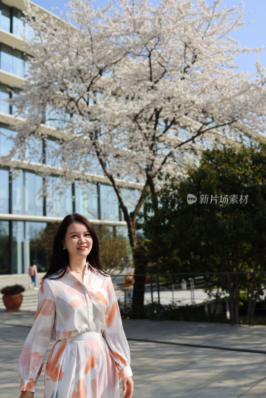 杭州阿里巴巴站在樱花树下的女人