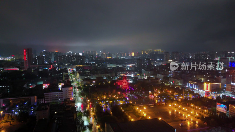 甘肃张掖中心广场张掖木塔寺夜景航拍摄影图