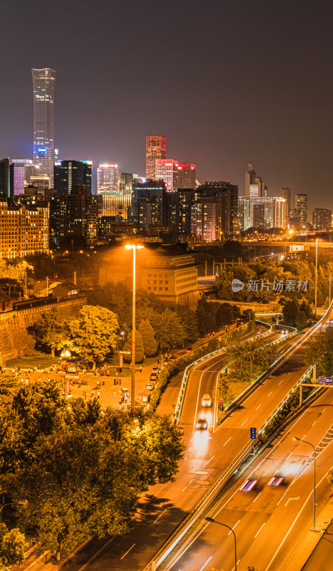 北京城墙北京CBD夜景城市交通风光
