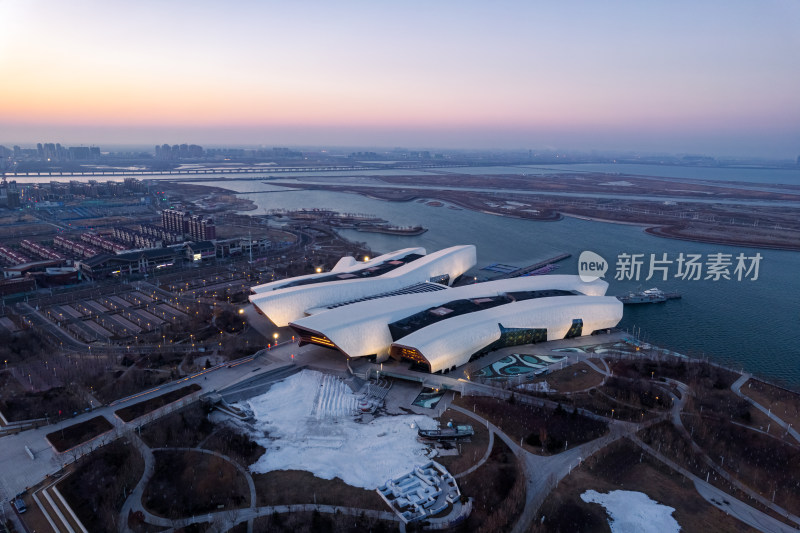 天津生态城南湾国家海洋博物馆城市夜景航拍