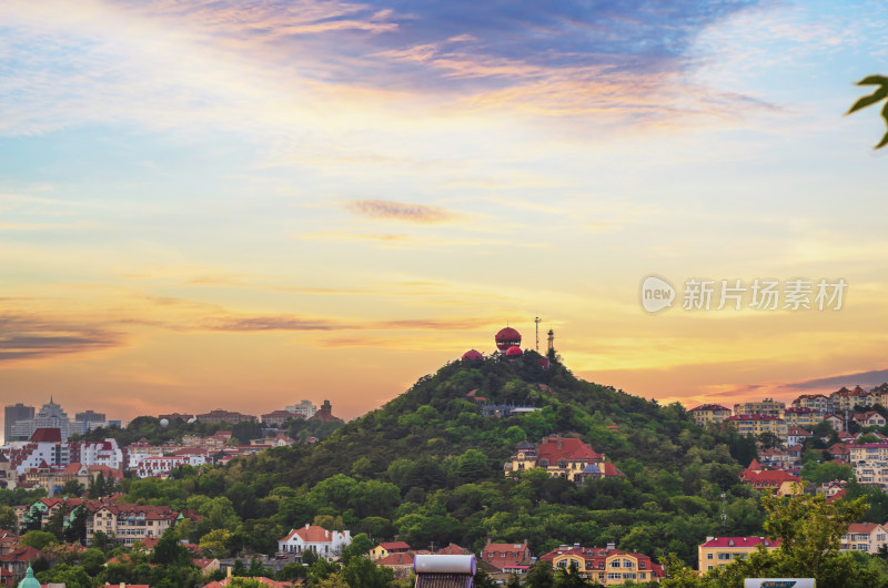 中国山东青岛信号山夕阳风景