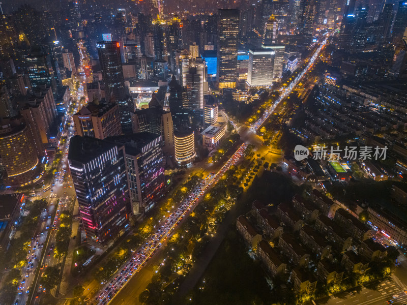 航拍陆家嘴交通夜景