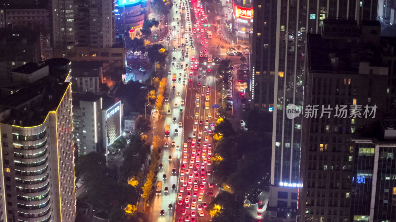 长沙城市夜景拥堵交通航拍图