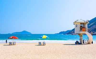 香港石澳旅游区滨海海景沙滩礁石海浪风景