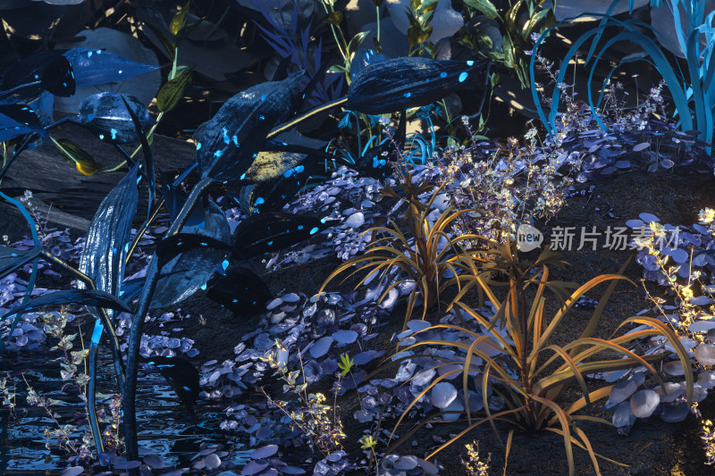 华贵鲜艳的植物花园 三维渲染