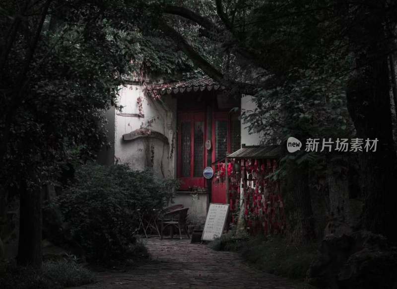 树林环绕的中式小屋