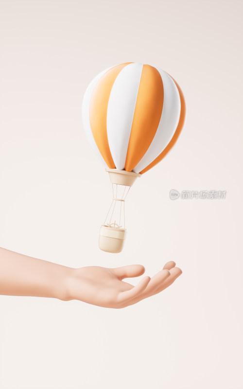 手部拿着的热气球3D渲染