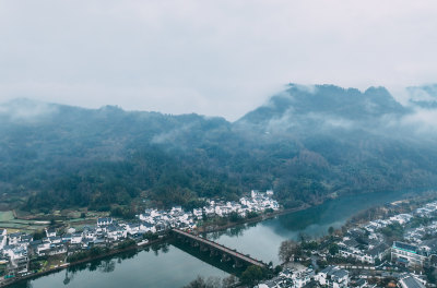 航拍安徽黄山休宁县齐云山风光