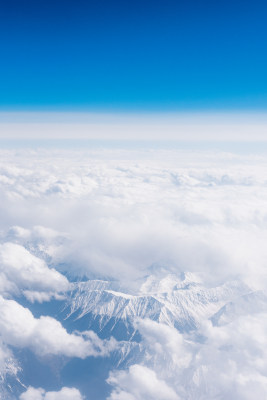 中国西藏高空飞机上航拍连绵雪山自然风光