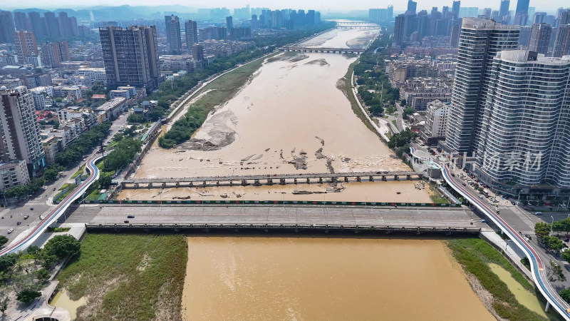 四川德阳绵远河桥梁风光航拍图