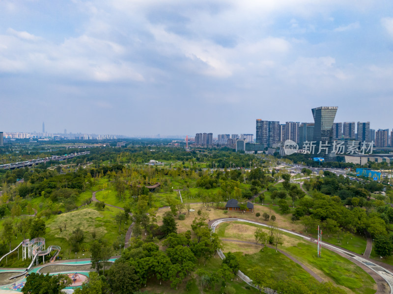 成都城市风光绿化植物航拍图