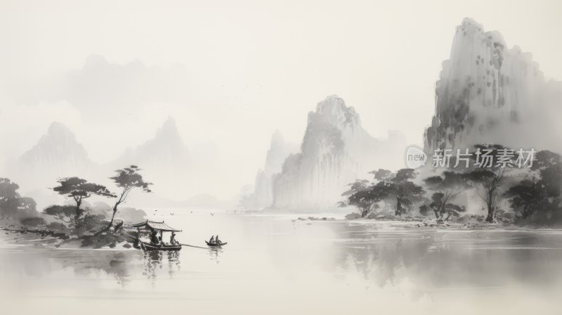 中国风意境水墨山水画