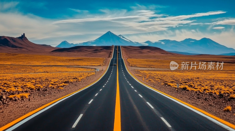 唯美蓝天白云前进道路启航柏油路背景