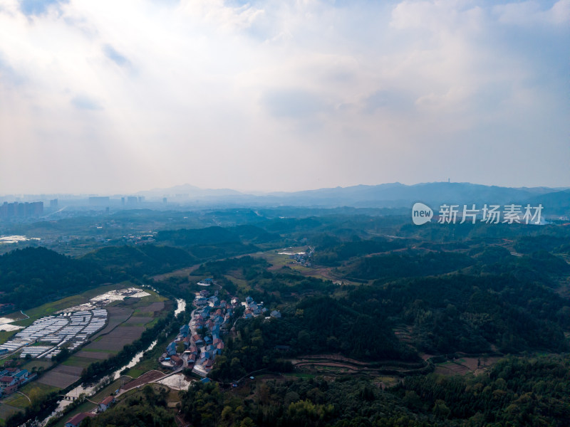 湖南山川丘陵农田乡村航拍图