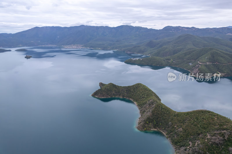 云南丽江泸沽湖摩梭族美景高空航拍