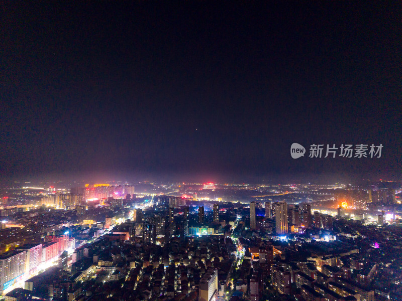 航拍黄梅县城夜景