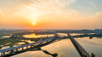 湖北省武汉市府河机场高速区域航拍