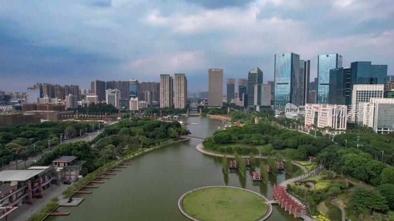 广东佛山千灯湖城市风光航拍