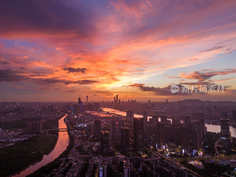 广州城市晚霞背景