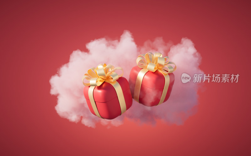 礼物盒和云朵背景3D渲染