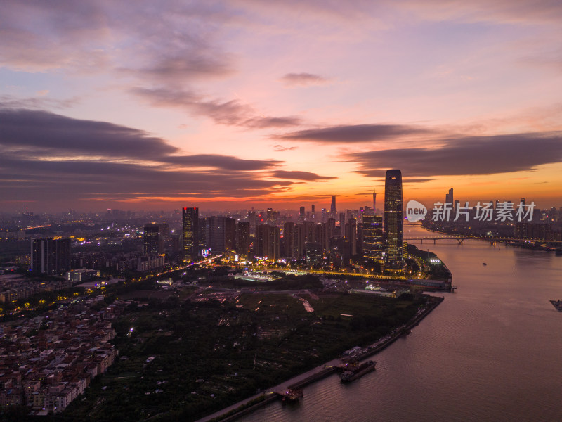 广州琶洲日落夜景航拍