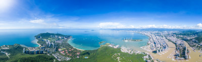 阳光下的海南三亚鹿回头空镜头航拍风景