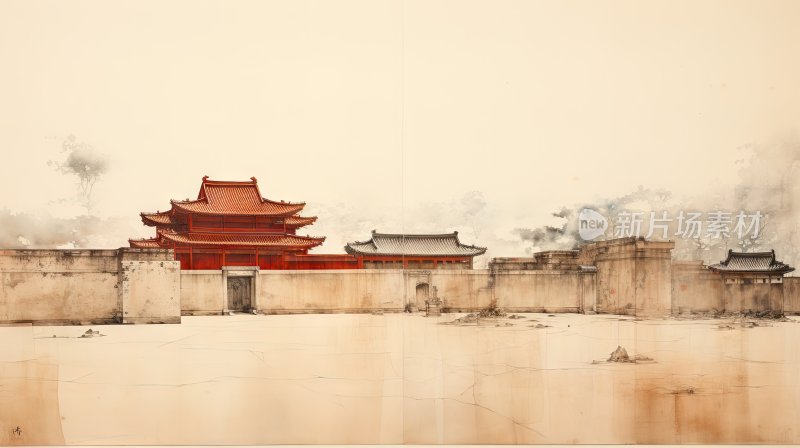 中国传统水墨画，北京紫禁城