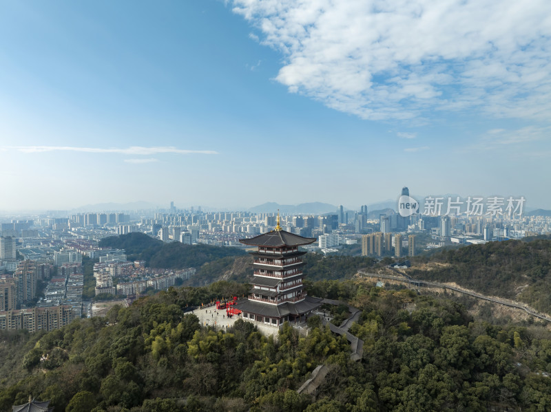 浙江台州椒江白云阁白云山中式古建筑航拍