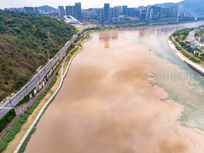 宜宾长江河流城市风光航拍图