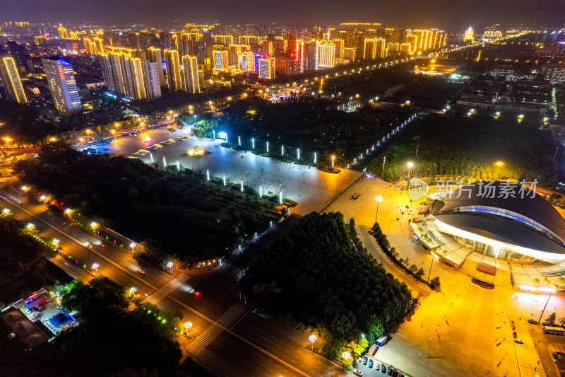 河北沧州城市夜景航拍