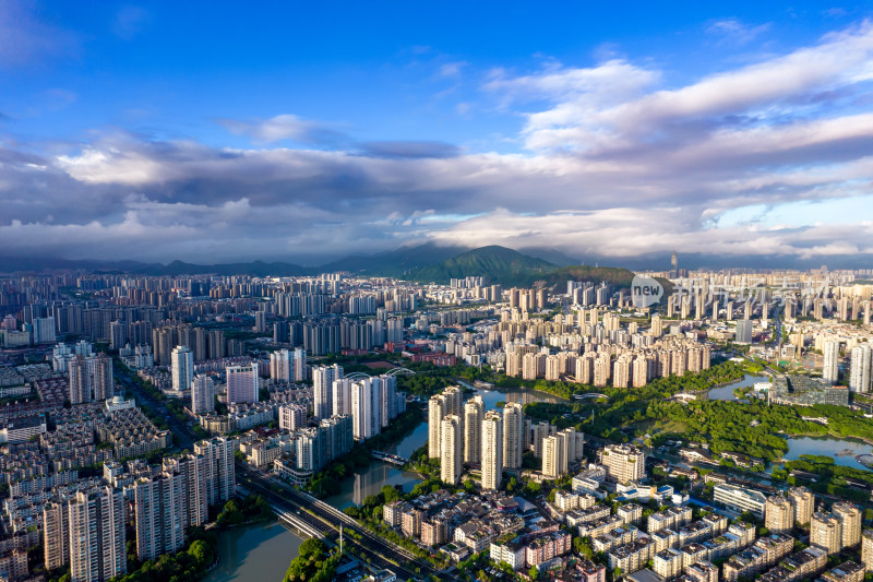 温州城市建设天际线航拍摄影图