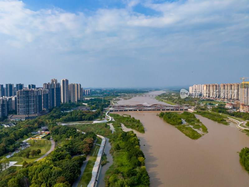 德阳绵远河两岸航拍图