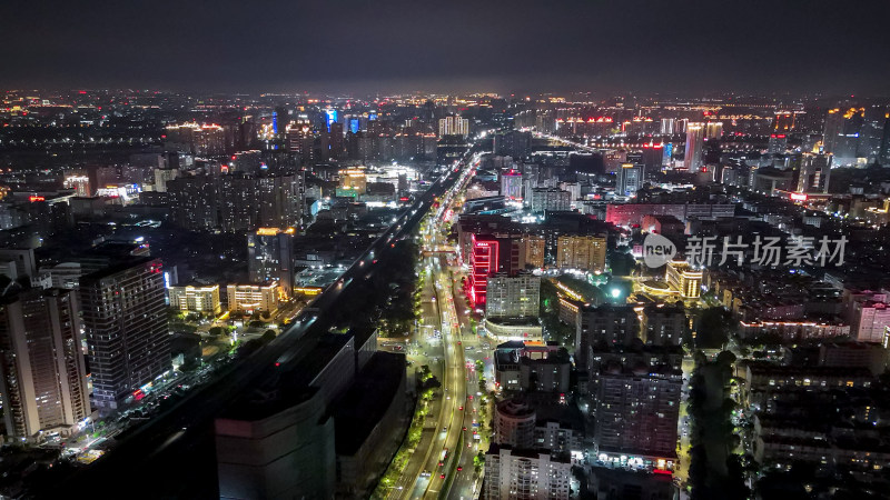 泉州城市夜景交通航拍图